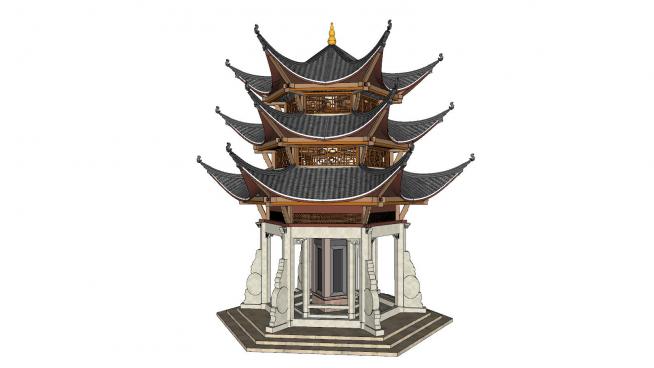 中式古建筑阁楼sketchup模型