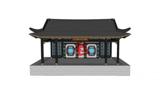 中式园林戏台SU模型