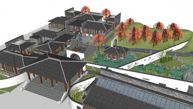 中式村落建筑SU模型