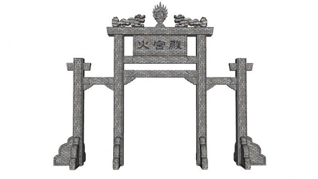 中式火宫殿牌坊大门SU模型