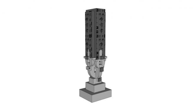 中式浮雕柱su模型