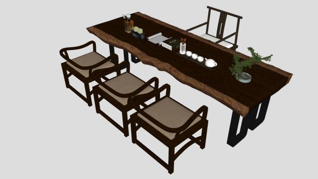 中式茶台桌椅su模型