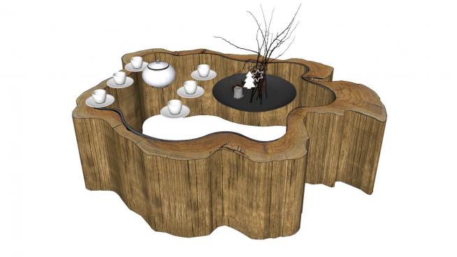 木质茶桌su模型