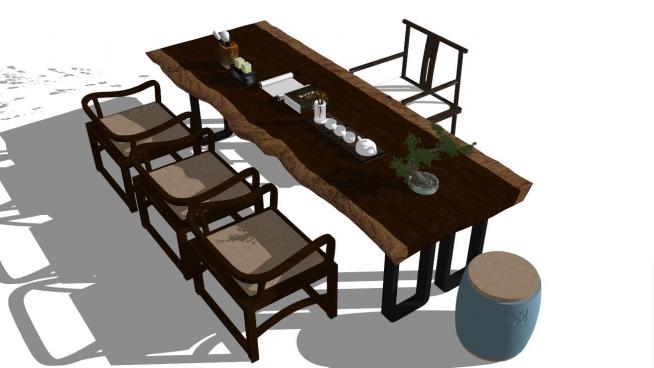 中式茶桌椅su模型