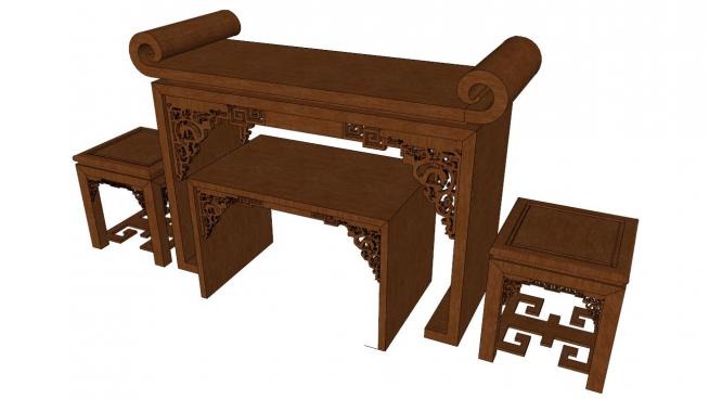 中式木桌sketchup模型