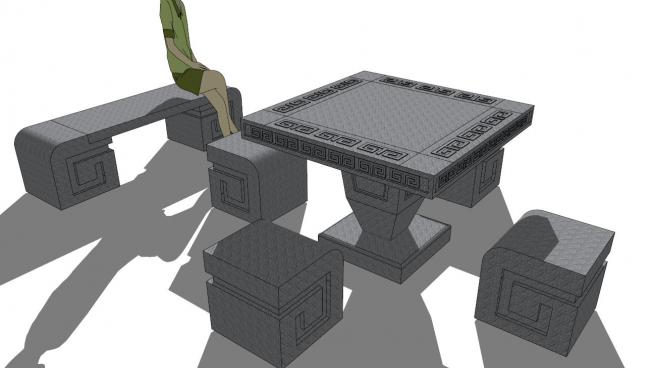 石桌凳sketchup模型