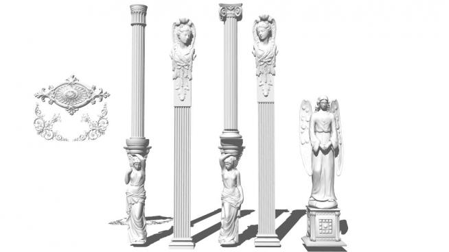 天使雕塑罗马柱半柱壁柱SU模型